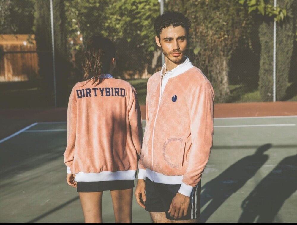 Dirtybird Records Pink Tennis Collection Velour Embroidered Zip Bomber Jacket XL